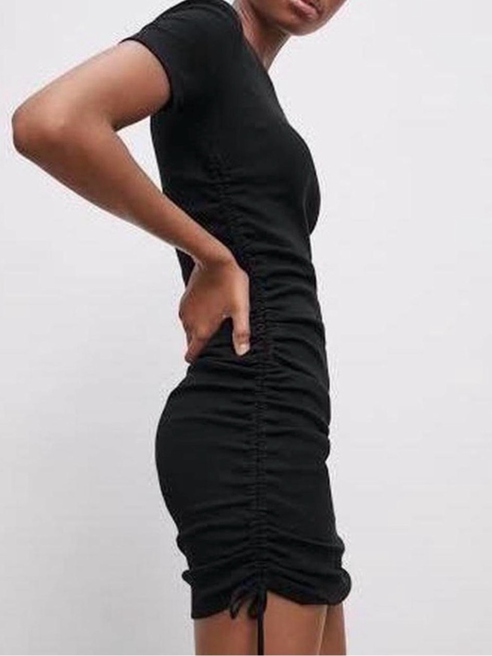 NWT Zara Black Ribbed Ruched Dress